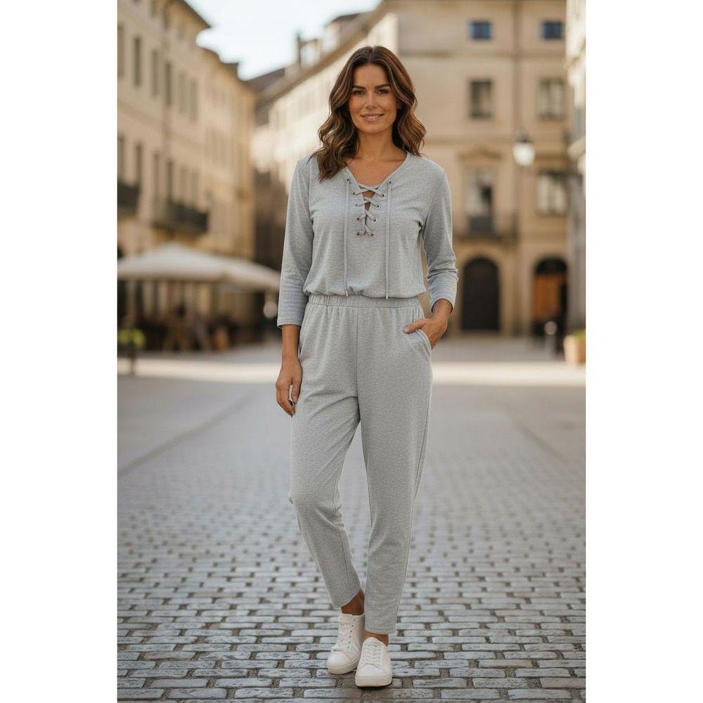 Light Gray Lace-Up Jumpsuit